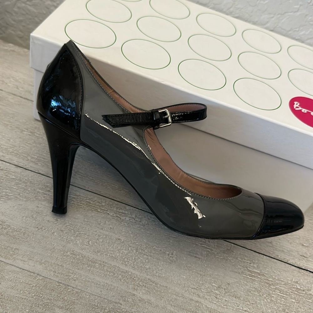 Boden Patent Leather Mary Jane Heels Round Toe Gray Black EU 40